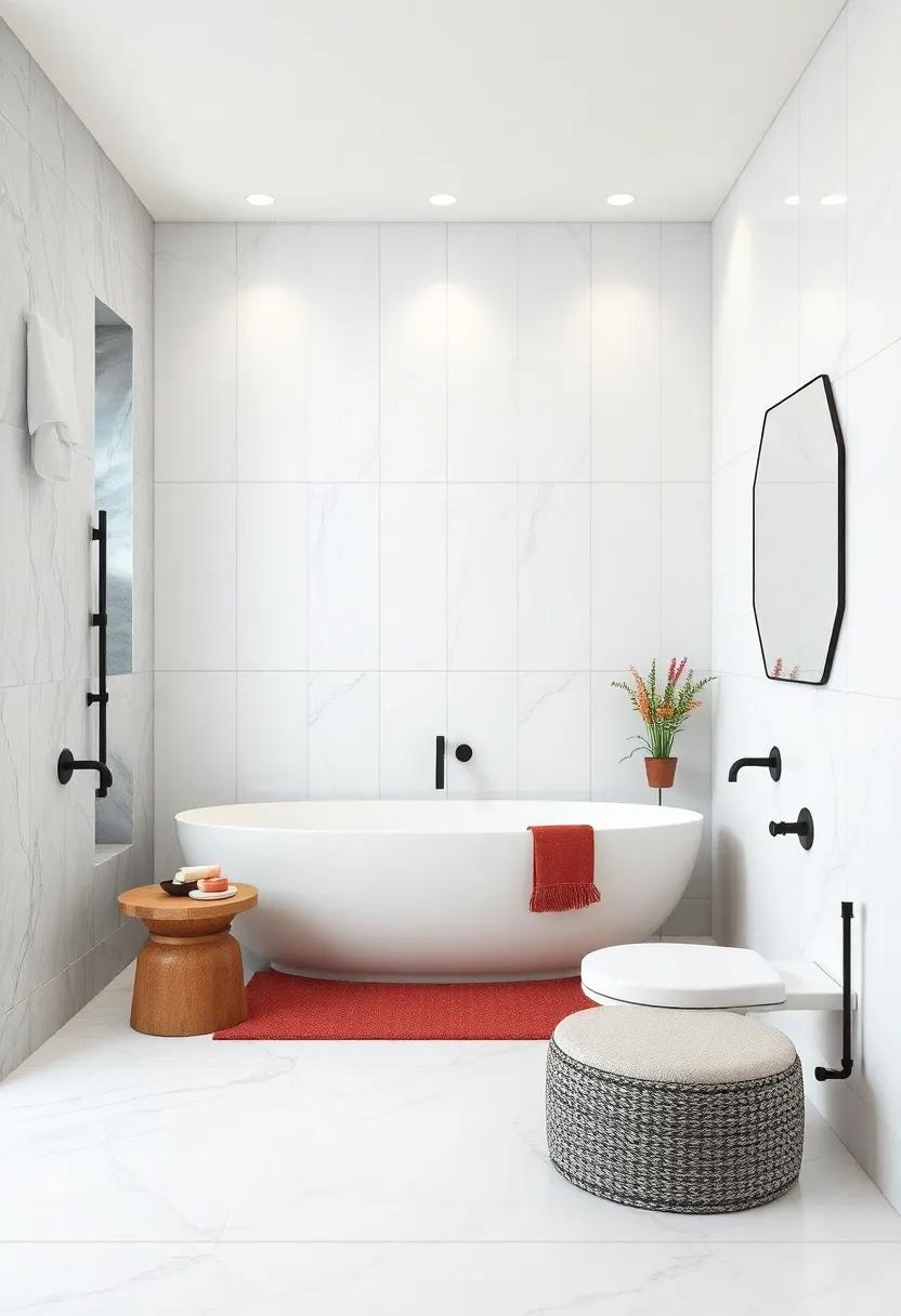 Celebrate minimalist ⁣beauty with ‌crisp white tiles​ and striking black fixtures, while heated floors offer a surprising warmth ‍that elevates modern simplicity to a luxurious level