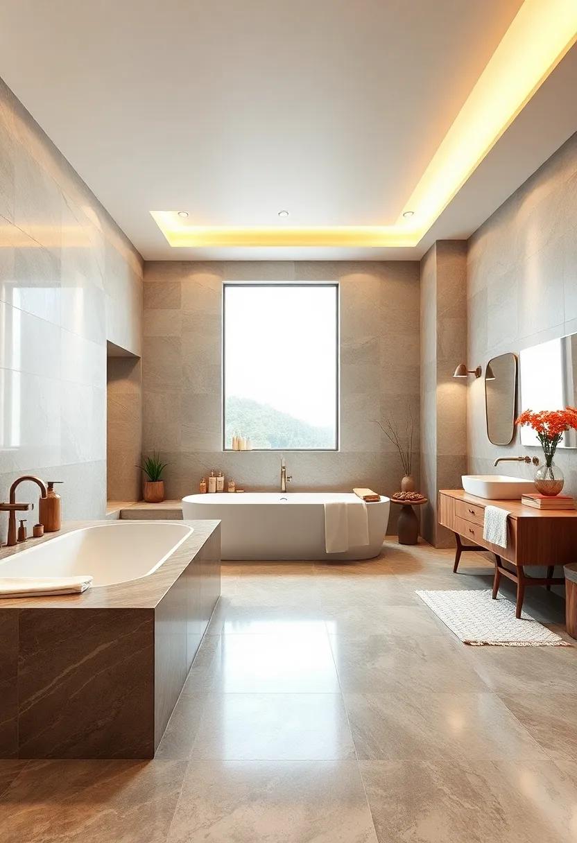 Create ⁢the ⁤illusion ⁤of a grand spa ⁣resort with an expansive⁣ soaking tub⁤ and ultra-soft heated floors that ‍invite relaxation​ and leisure in equal measure