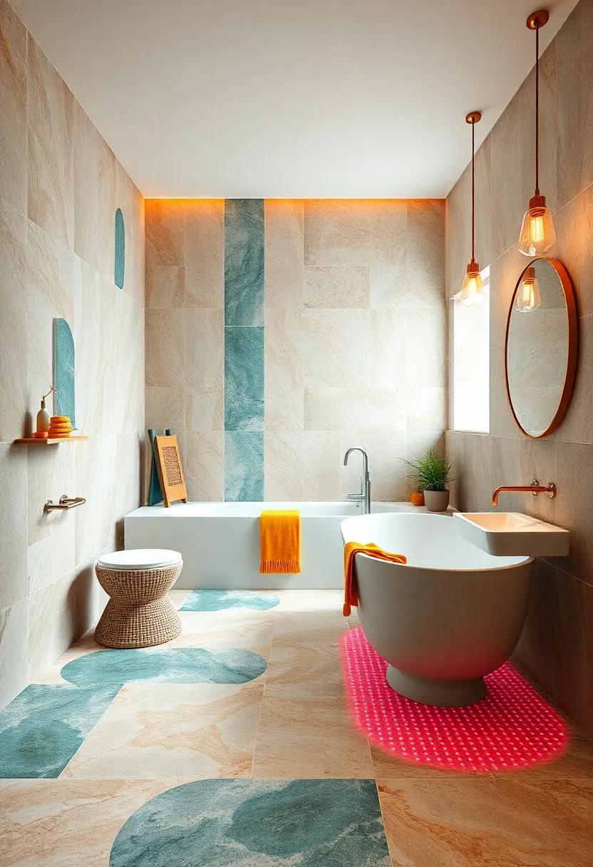 Delight in a‍ playful⁢ mix ⁣of colors ⁢and⁤ patterns as heated floors create​ a cocoon​ of warmth,setting‍ a whimsical‌ tone for your lively and⁣ stylish⁢ bathroom space