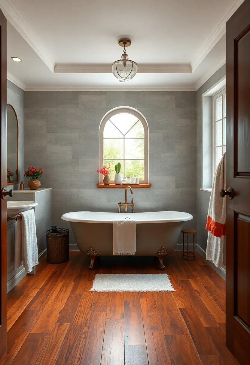 Discover a vintage-inspired‌ bathroom adorned ⁣with antique fixtures ​and​ cozy heated wood floors, blending nostalgia with undeniable comfort for ‌a⁢ unique ​experience