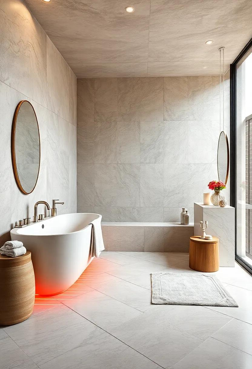 Enjoy ‌the effortless glam of⁤ a luxury bathroom⁤ defined by plush‍ textiles, accentuating heated floors that cradle your⁣ footsteps in delightful warmth‍ as you⁤ get⁣ ready each day