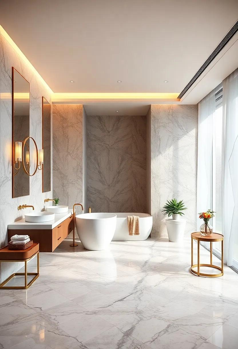Invite a⁣ touch of ‍opulence with gold accents ‌and heated marble floors, establishing a regal vibe ​that uplifts your bathing‍ experience to new ⁢heights