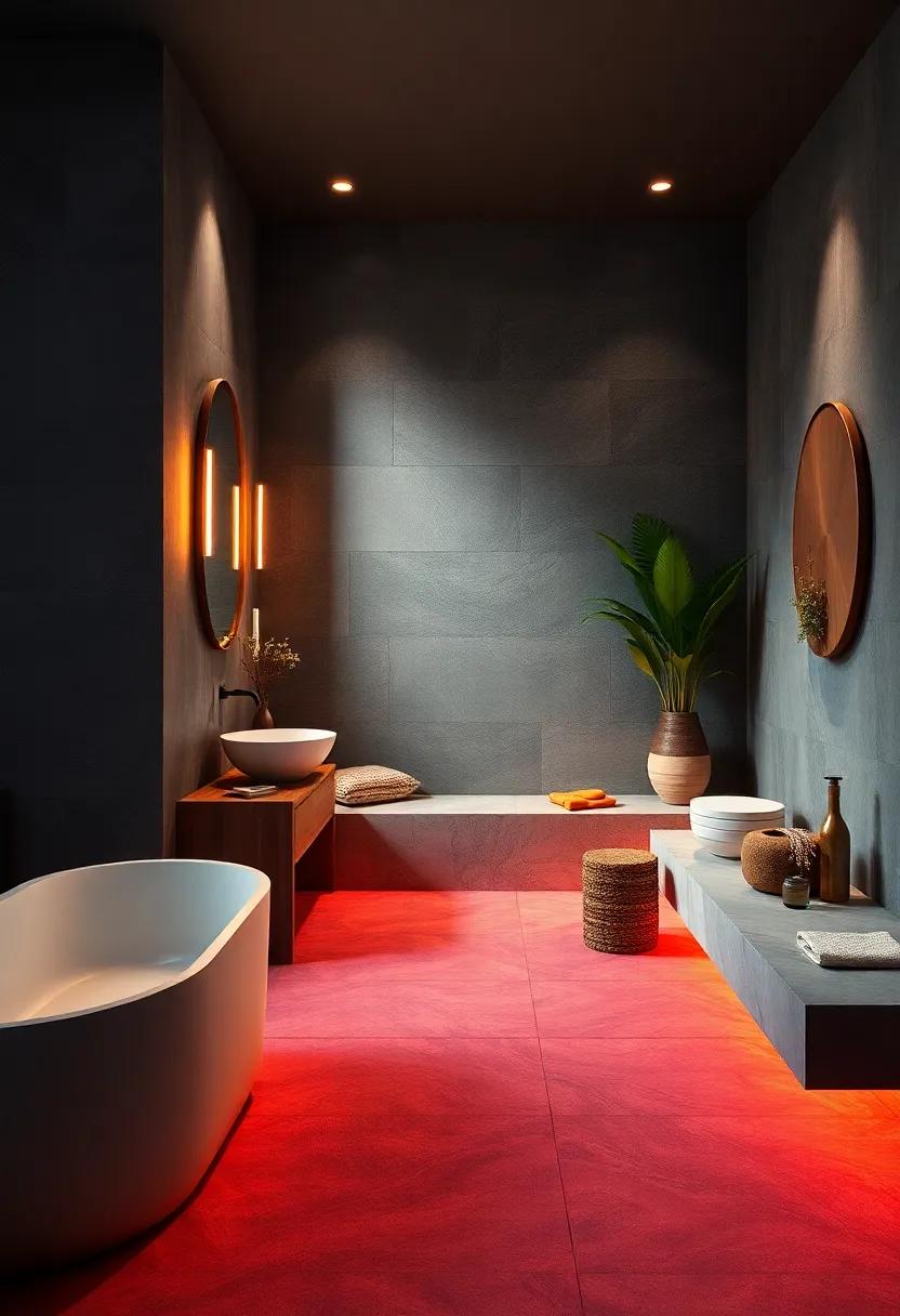 luxuriate in a‌ striking color palette that combines deep ‌hues with warm heated floors,‌ creating⁣ an inviting ambience that ⁤encourages leisurely moments and self-care rituals