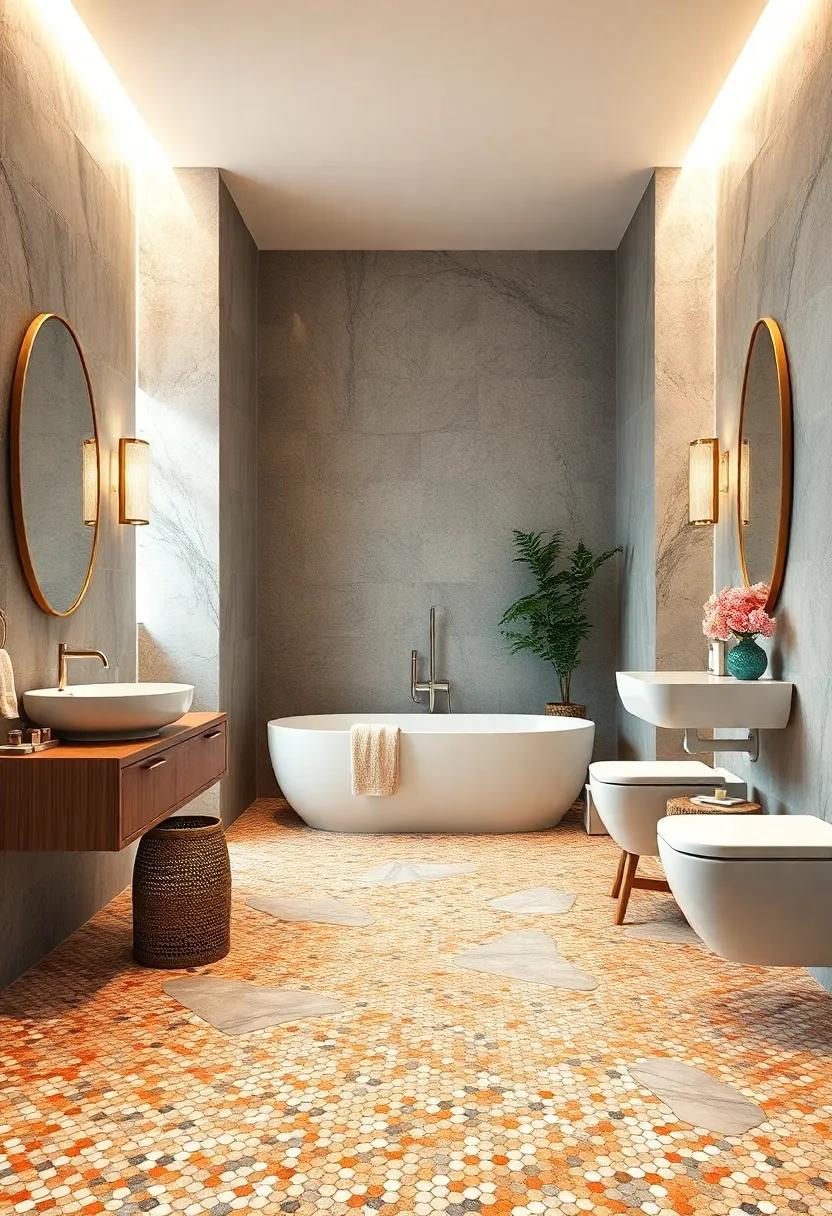 Revel ⁤in​ the ‌charm of an artistically detailed luxury bathroom with intricate‍ mosaics⁤ underfoot, designed to complement the soothing heat of ‍an unforgettable heated⁣ floor