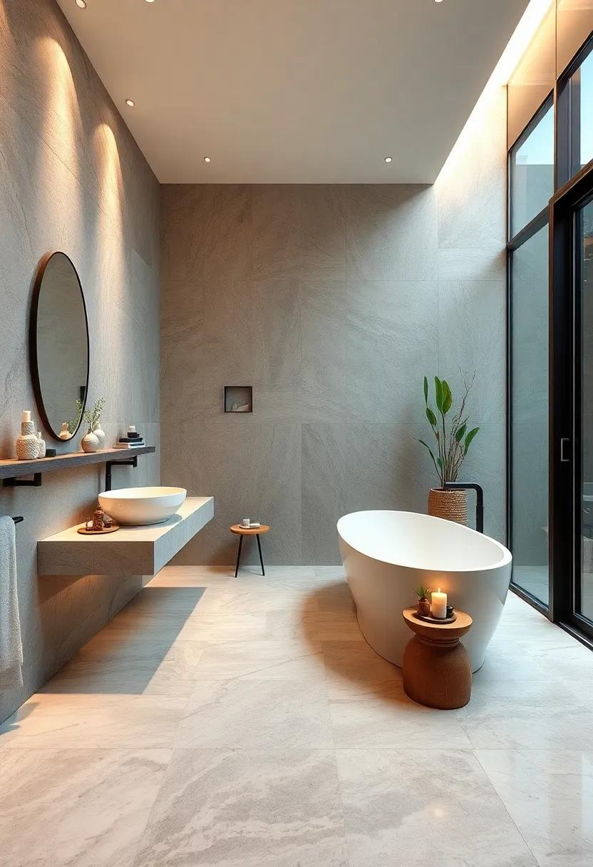 Unwind in a zen-inspired bathroom ‍where smooth river‍ stones ⁢line the wall, complemented by soothing heated ‍floors that⁣ ground‌ you in ultimate serenity