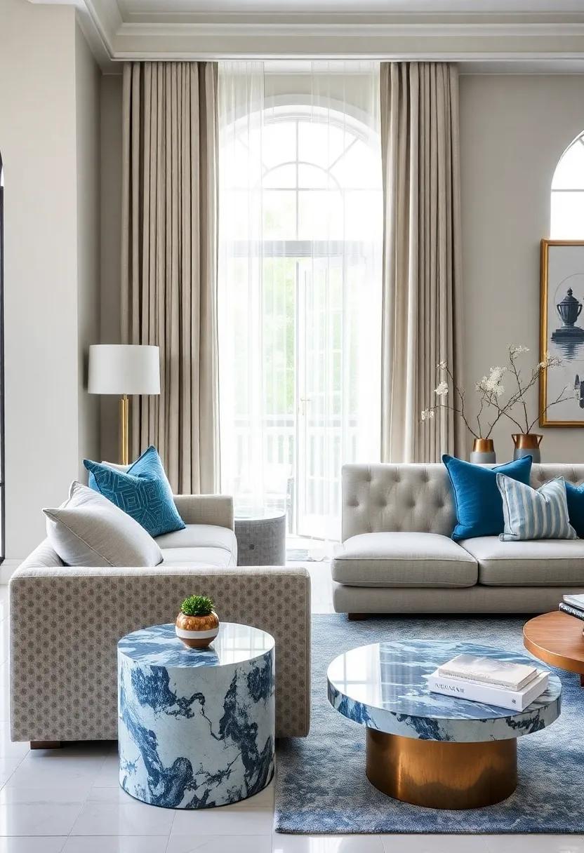 Marble Accent Tables: Add style and functionality to your living space with chic blue marble accent tables that serve as the perfect sidekick for your sofa