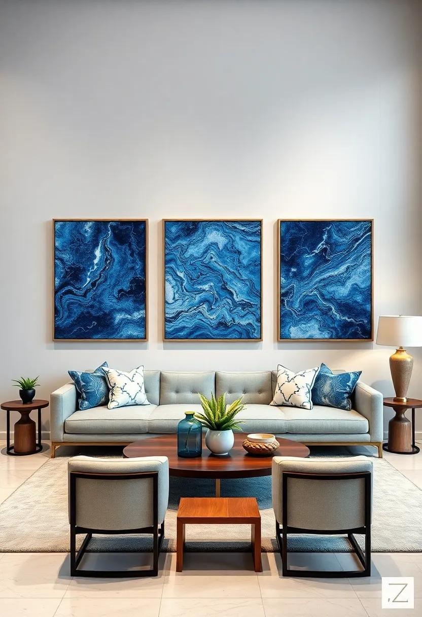 Blue Marble Wall Art: Transform your walls with large-scale blue marble art pieces that draw the eye and elevate your interior design
