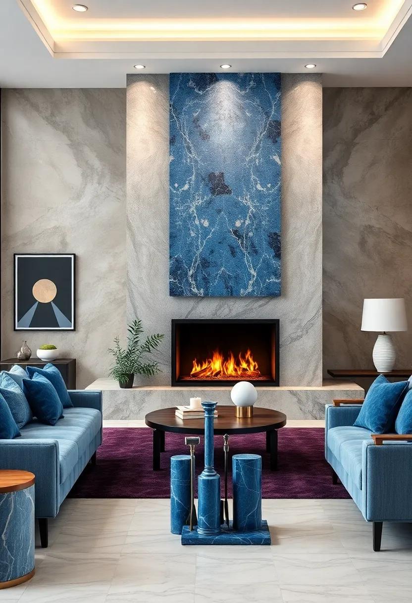 Blue Marble Fireplace Accessories: Finish off your living space with elegant blue marble fireplace tools and accessories that add sophistication to your hearth