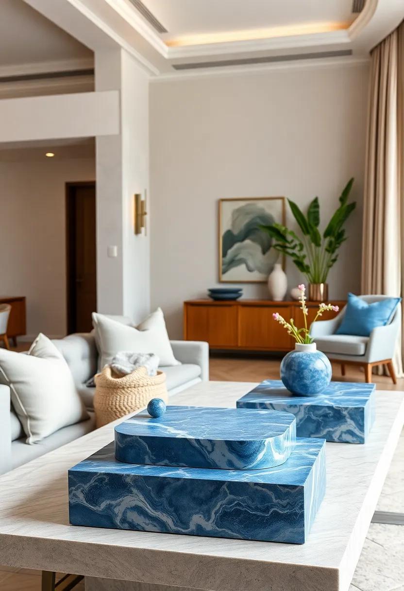 subtle Blue marble Statues: Add a touch of sophistication to your decor with small blue marble statues that serve as conversation starters