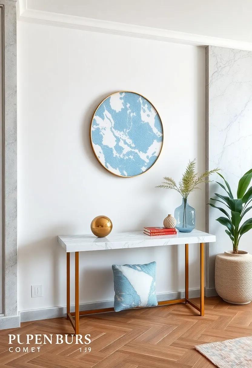 Marble-Topped Consoles: Discover the elegance of marble-topped console tables that provide the perfect surface for decorative elements or entranceway organization