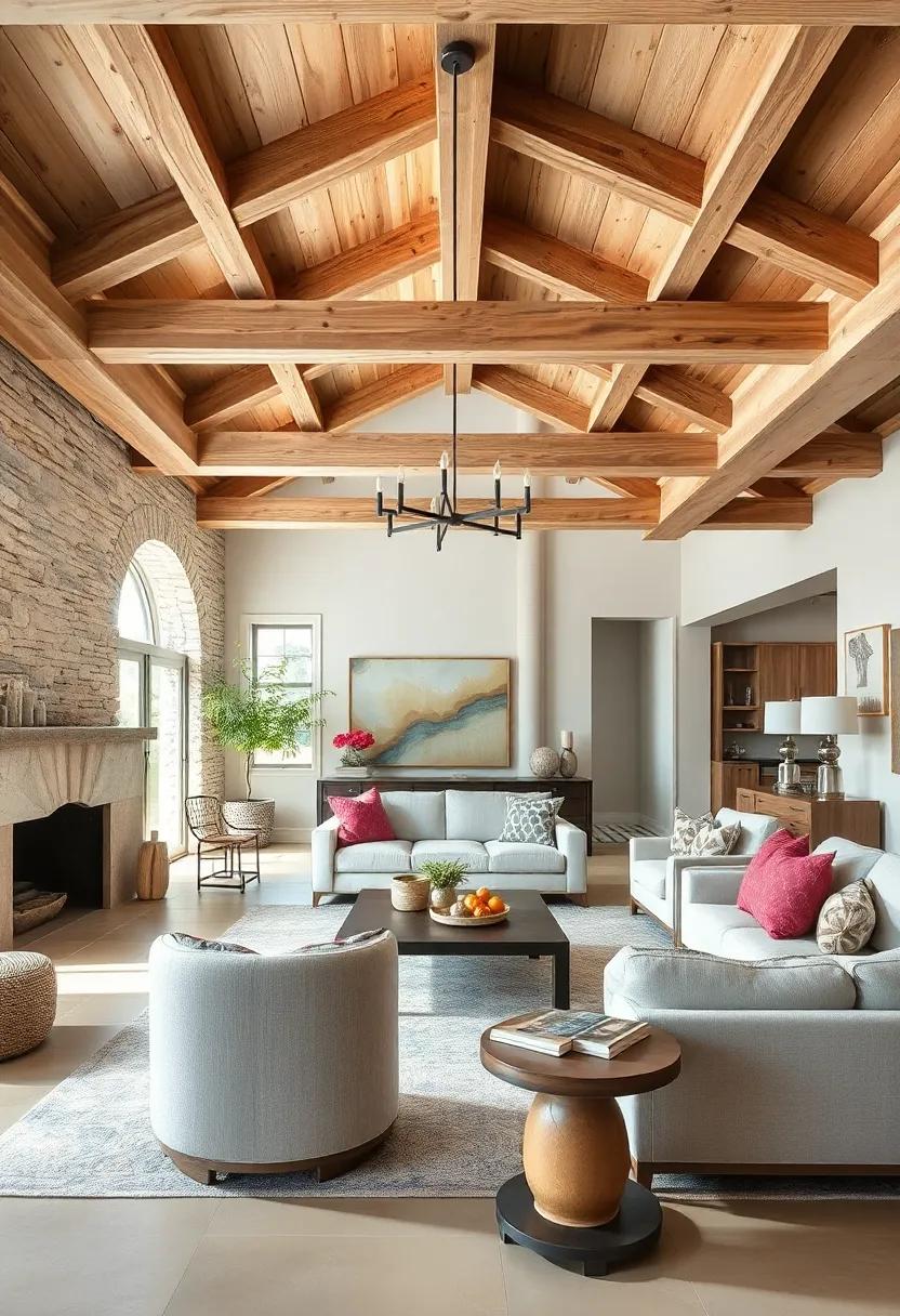 Expose Wood Beams: Highlight wooden ceiling beams in a light wash or natural state to bring an earthy,coastal charm that adds depth to your interiors