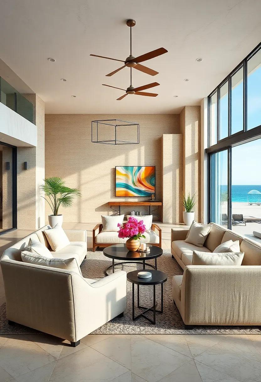 invest in Comfortable Seating: Choose plush, oversized sofas and armchairs that invite relaxation, embodying a luxury yet casual beach style