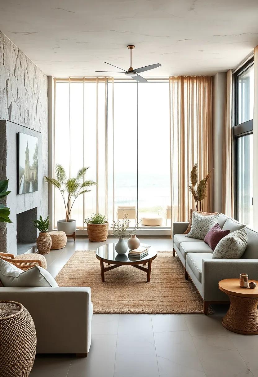 Layer Natural Textures: Incorporate materials like jute, linen, and driftwood for warmth and an organic feel that connects your home to the beach