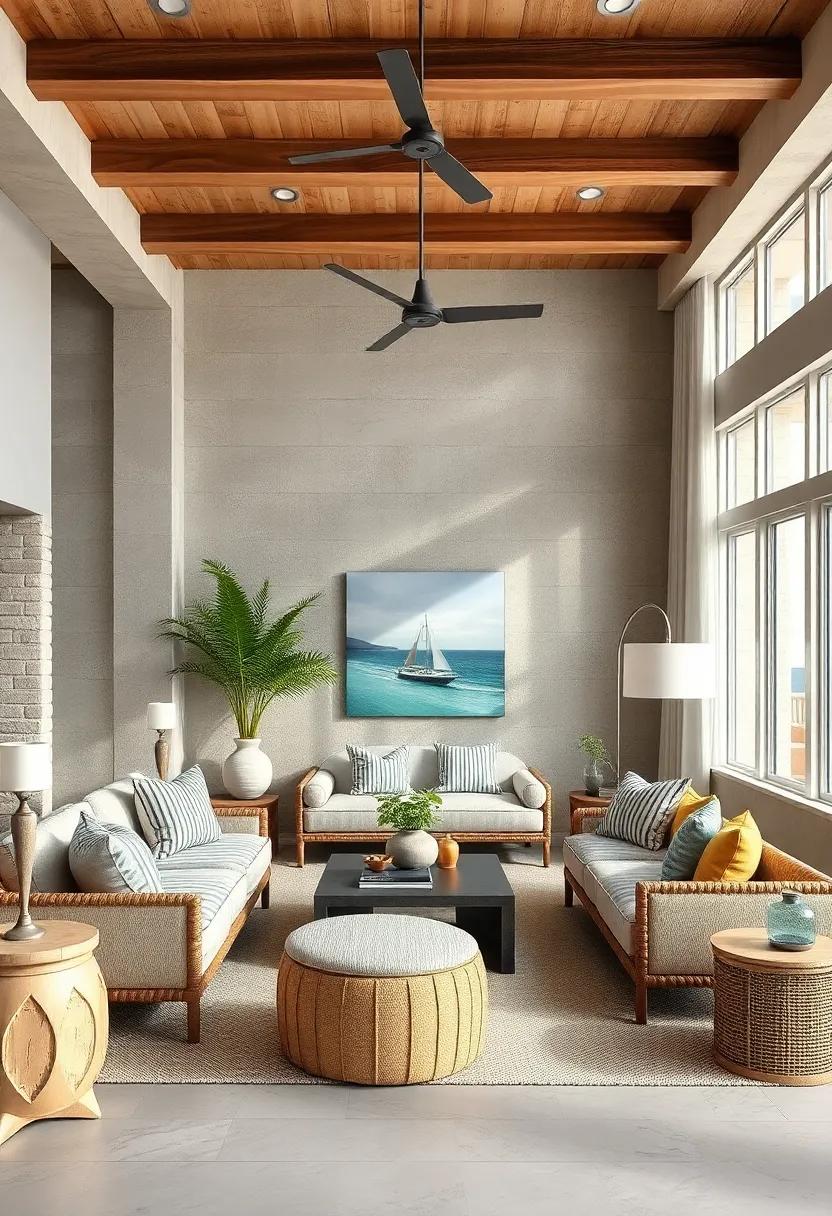 Use Coastal Patterns Wisely: integrate stripes, waves, or seashell patterns sparingly to add a playful touch without overwhelming your design