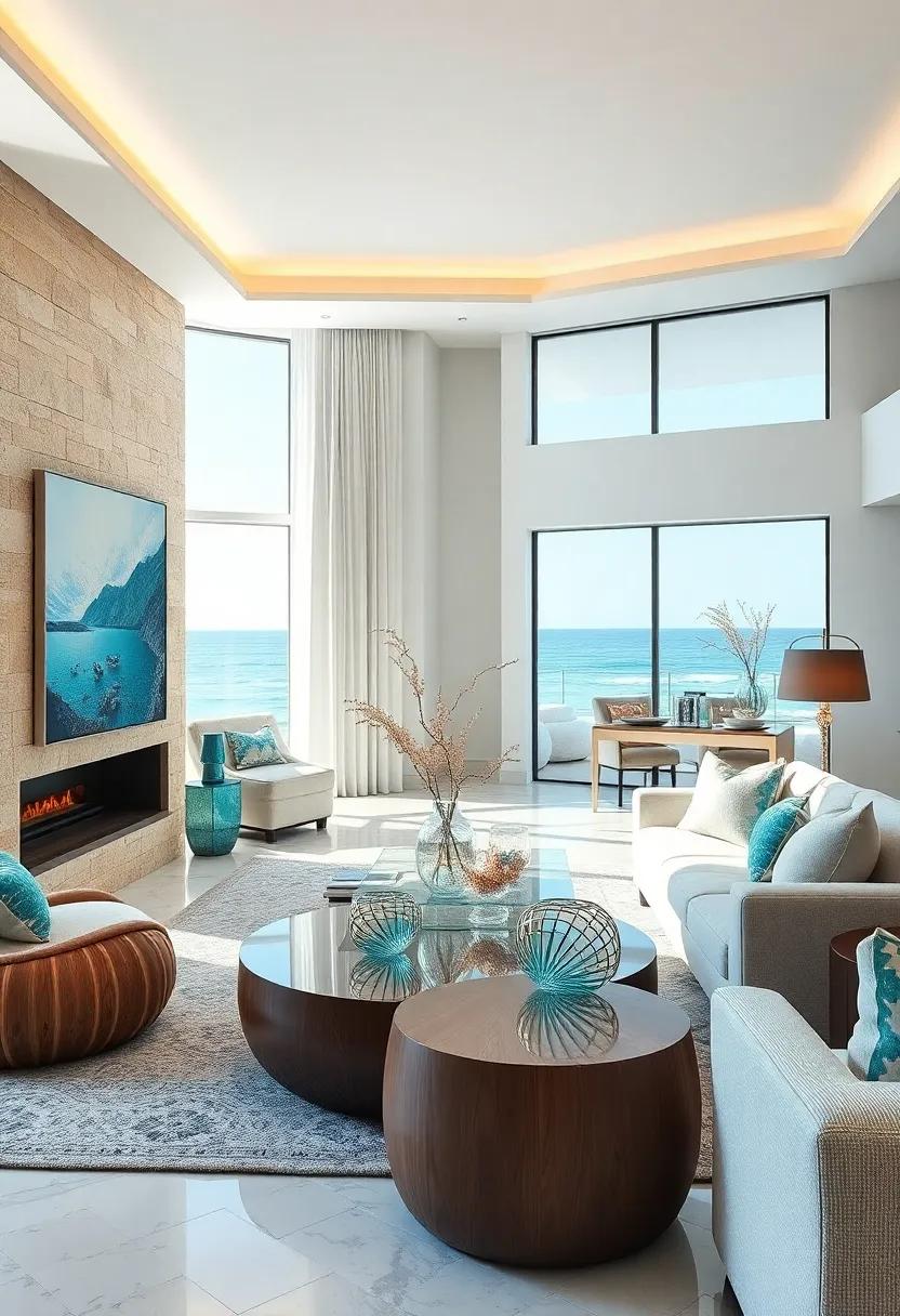 Use Glass Accents: Incorporate glass vases, sculptures, or aquarium-like elements that reflect the ocean's beauty while adding a luxurious touch to your home