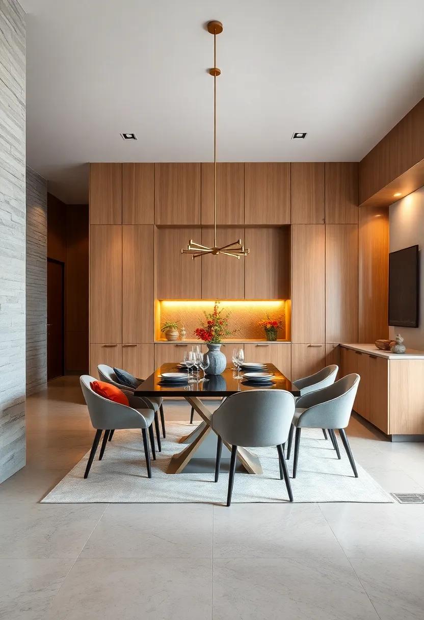 Discover a chic modern space where ​sleek cabinetry integrates seamlessly into the walls, ‍creating a minimalist yet sophisticated dining area that exudes luxury