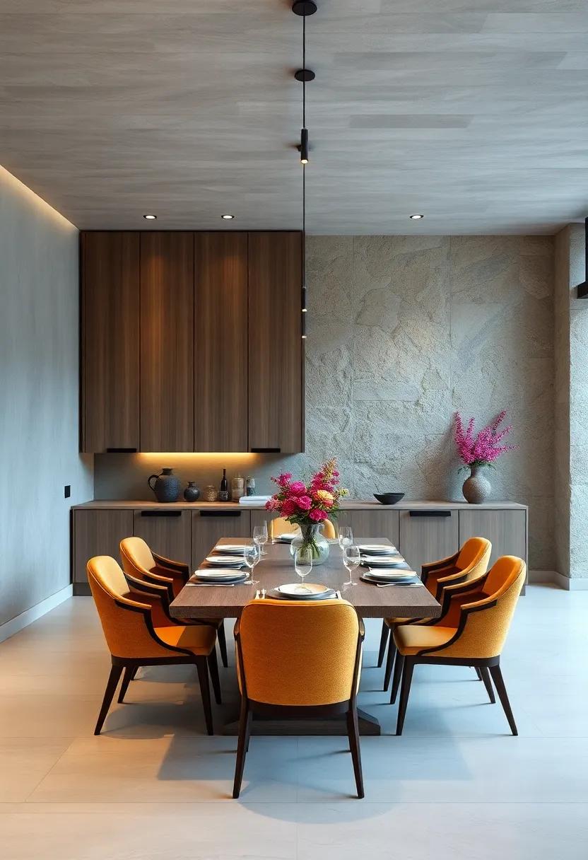 Delve into a ​tranquil dining room⁣ where cabinetry blends​ seamlessly with the ⁢natural‌ stone of the walls, creating a harmonious and elegant environment for fine dining