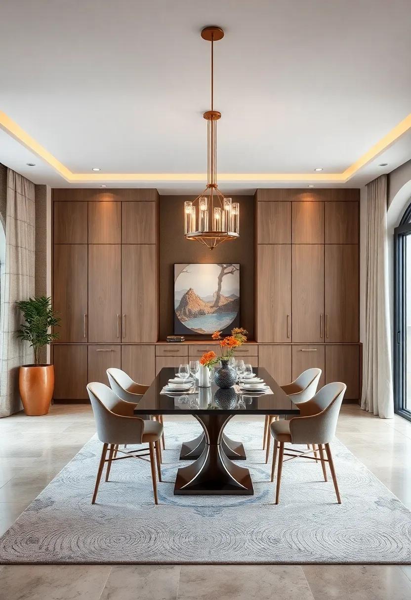 Gather around a magnificent dining table⁤ surrounded by cabinetry that boasts intricate moldings and sophisticated glass-front doors, ideal for ​displaying treasured ⁢collectibles