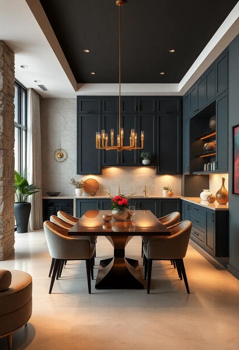 Step into a⁢ sophisticated enclave where cabinetry​ reflects a fusion of classic and contemporary styles, featuring bold colors and ⁣gold accents for a regal⁤ touch