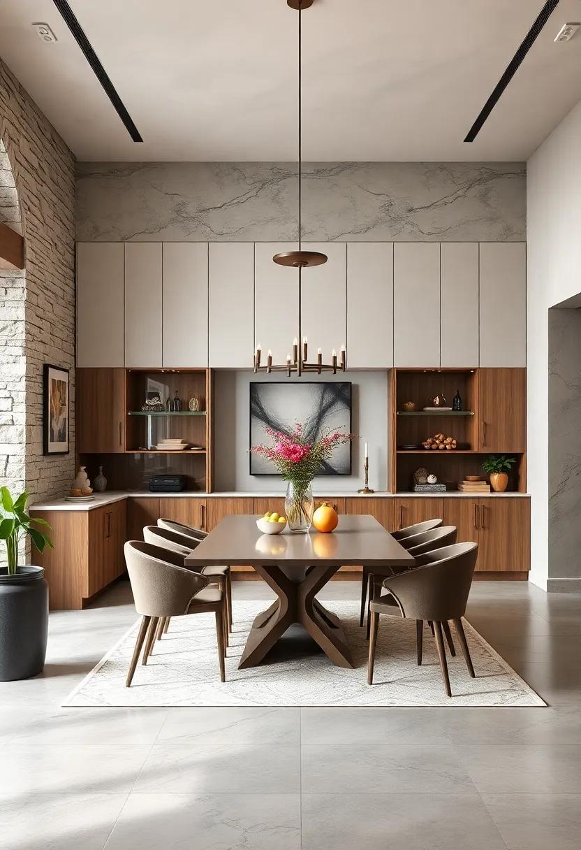 Experience⁤ the‍ warmth⁢ of a rustic dining room, where custom ⁢cabinetry crafted from reclaimed wood enhances the⁢ charm while providing⁢ ample storage for fine china