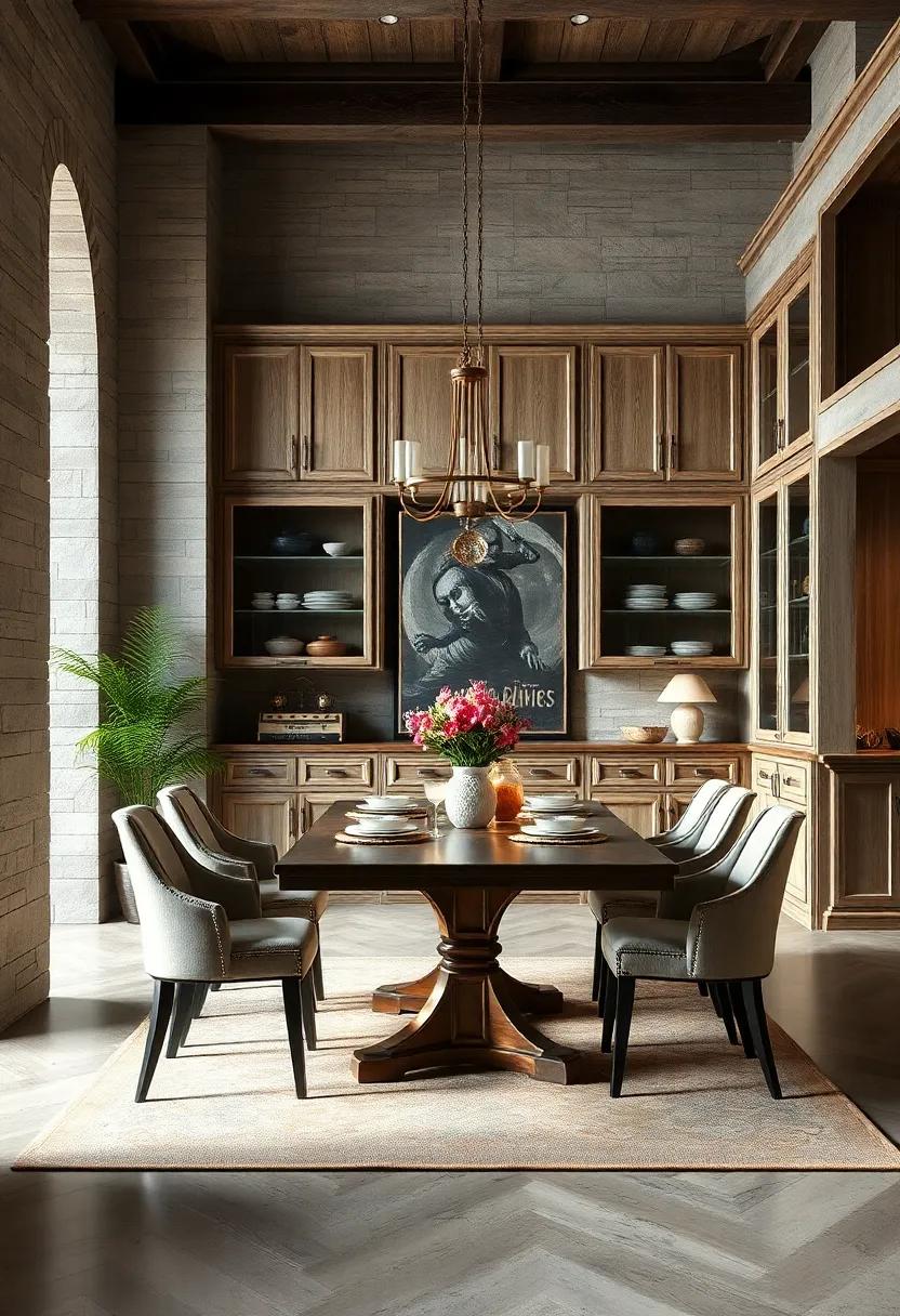 Discover​ the charm of a ​vintage-inspired dining room with‍ distressed cabinetry that tells a story, lending character and authenticity to your dining experience