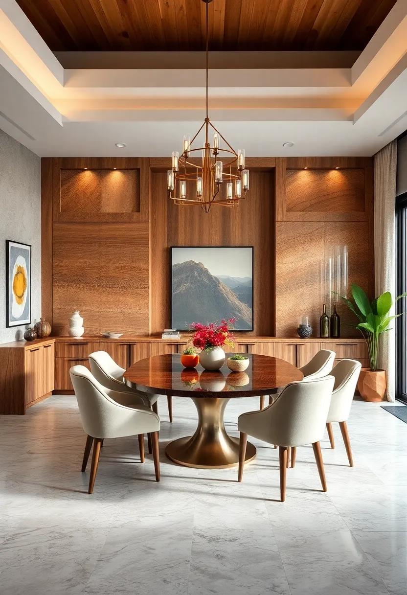 Explore⁤ an eclectic dining room, where ⁤custom cabinetry showcases an array⁤ of⁣ textures and finishes, reflecting ⁢a⁣ personality as vibrant and varied as ⁤its owner