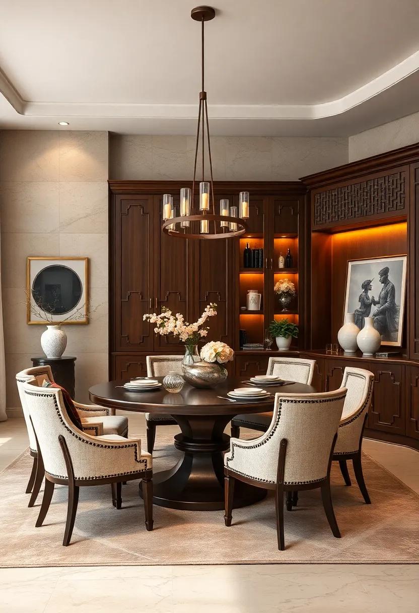 Witness ‌the beauty of customized furniture in a formal dining space, where ​cabinetry provides ⁣a dramatic backdrop with its deep hues​ and ornate details, drawing⁢ everyone’s ⁤attention