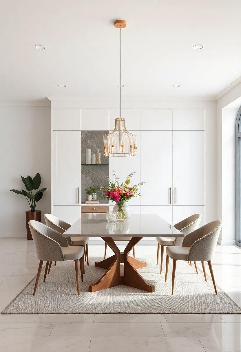 Bask in⁣ the elegance of a monochromatic dining space where sleek ⁤white cabinetry creates a clean, sophisticated backdrop for ⁢sumptuous dining⁤ experiences