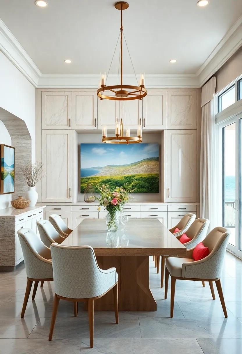 Unveil a stunning coastal dining‍ room, ⁤characterized by‍ light, airy cabinetry ⁢that complements ocean ⁢views with its fresh, pastel hues and natural materials