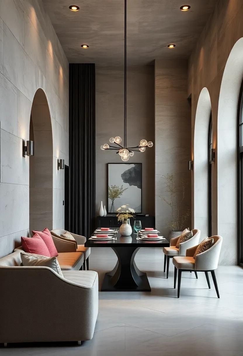 Explore the allure of an all-white dining room adorned with crystal accents, emphasizing purity and simplicity while reflecting light in mesmerizing ways