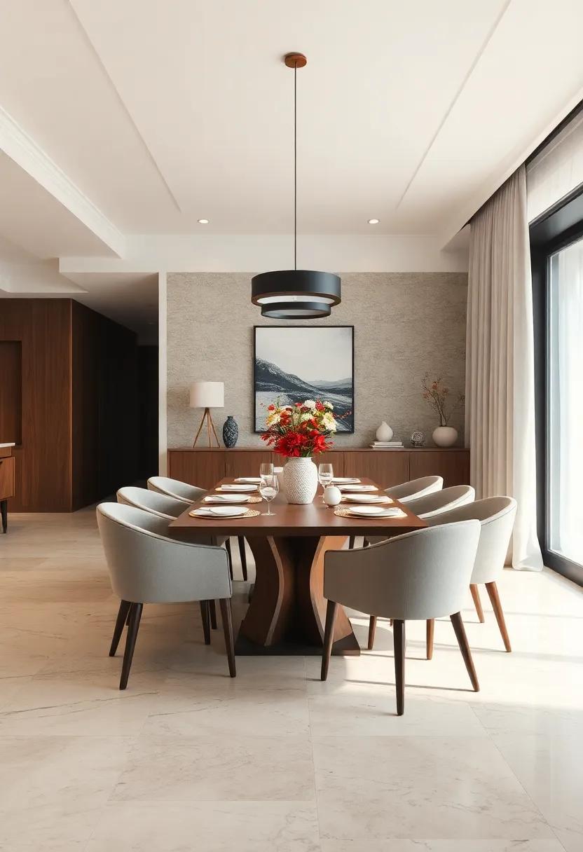 Immerse yourself in the sophistication of a cream and walnut dining area, where classic elements blend seamlessly for an enchanting dining experience