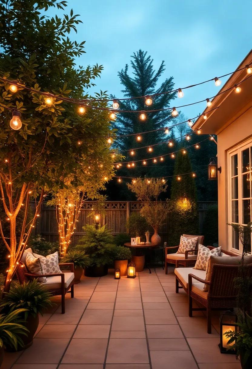 Elegant String Lights: Illuminate your garden with twinkling string lights draped ​over trees or across patios, setting a warm and ‌inviting atmosphere