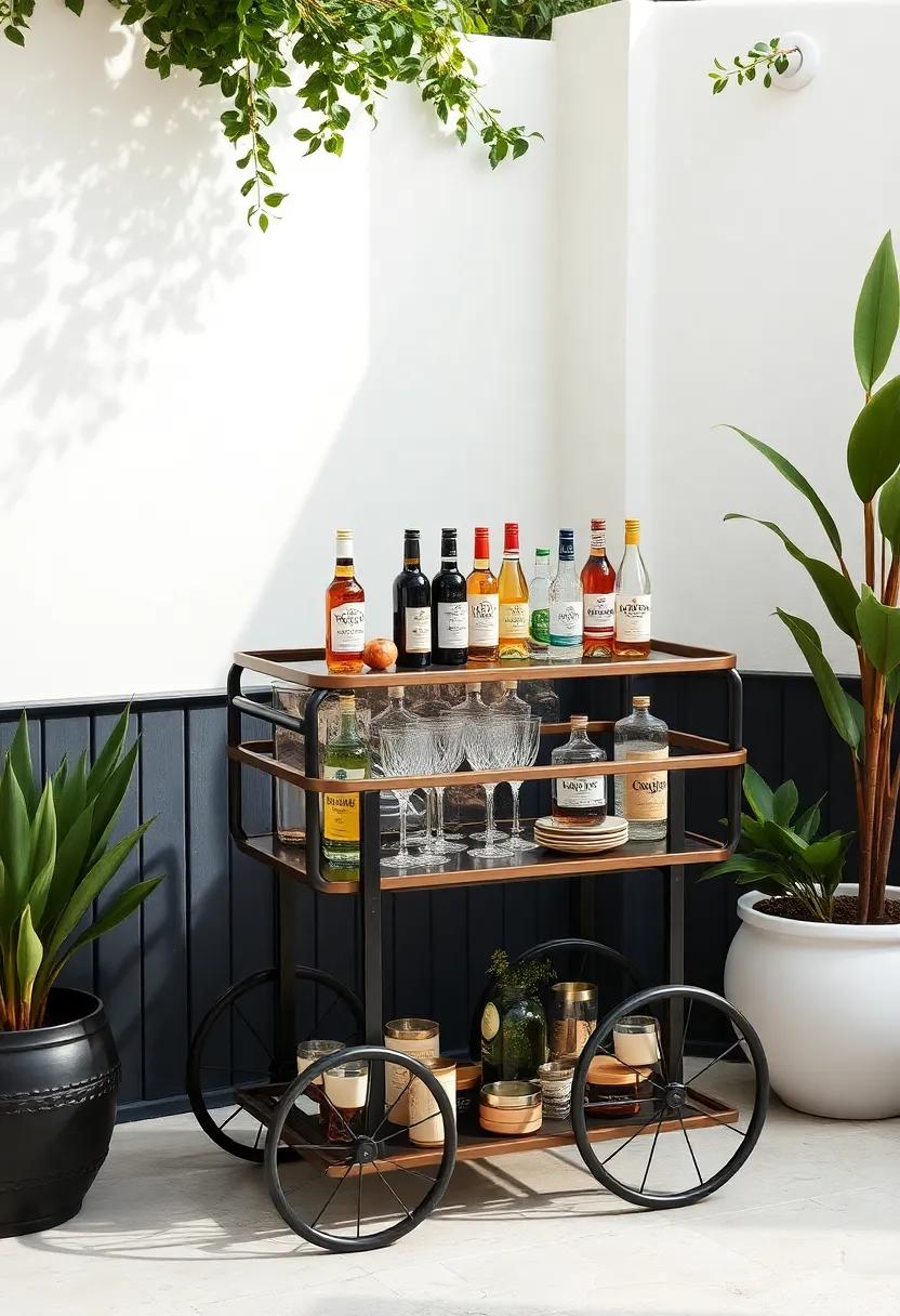 Stylish Bar Carts: Elevate your outdoor entertaining with a chic bar cart stocked with drinks, enhancing both functionality and ​aesthetics