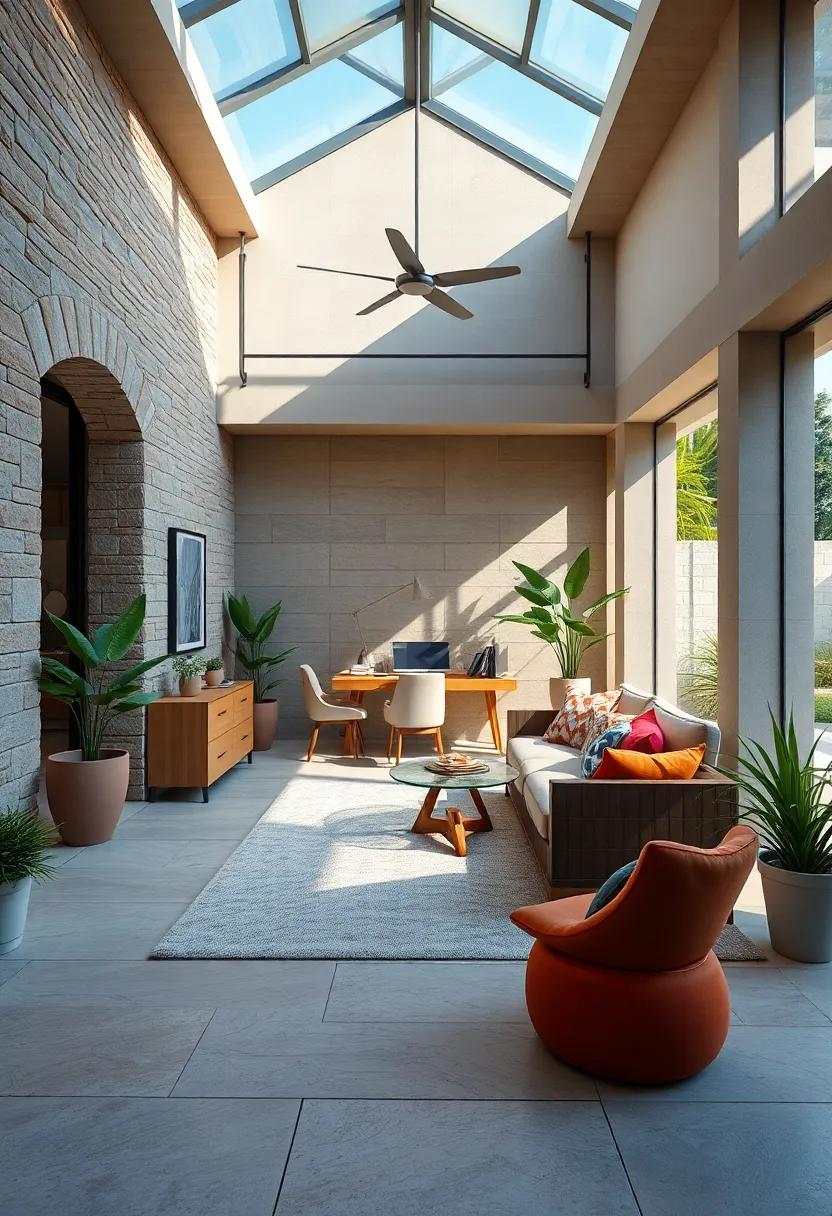 Open Air Appeal: An outdoor office setup that seamlessly transitions from an indoor workspace to a sunlit patio, perfect for enjoying fresh air while being productive