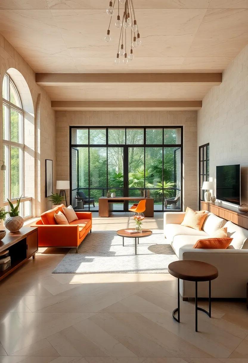 Vintage Vibes: A luxurious study featuring antique furnishings and large, arched windows that illuminate the room with a golden glow, marrying classic elegance with modern functionality