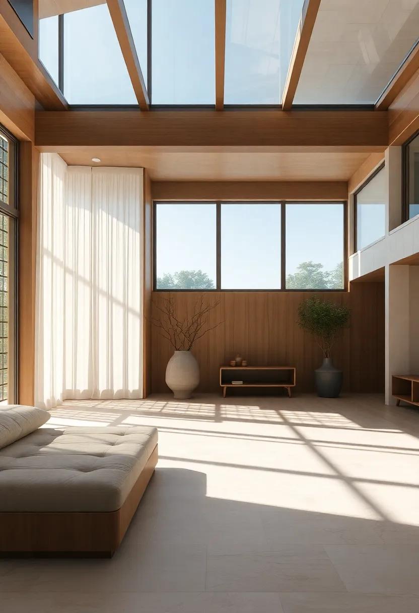 Natural Light: Large windows and open designs maximize the flow of natural light, enhancing the serene atmosphere