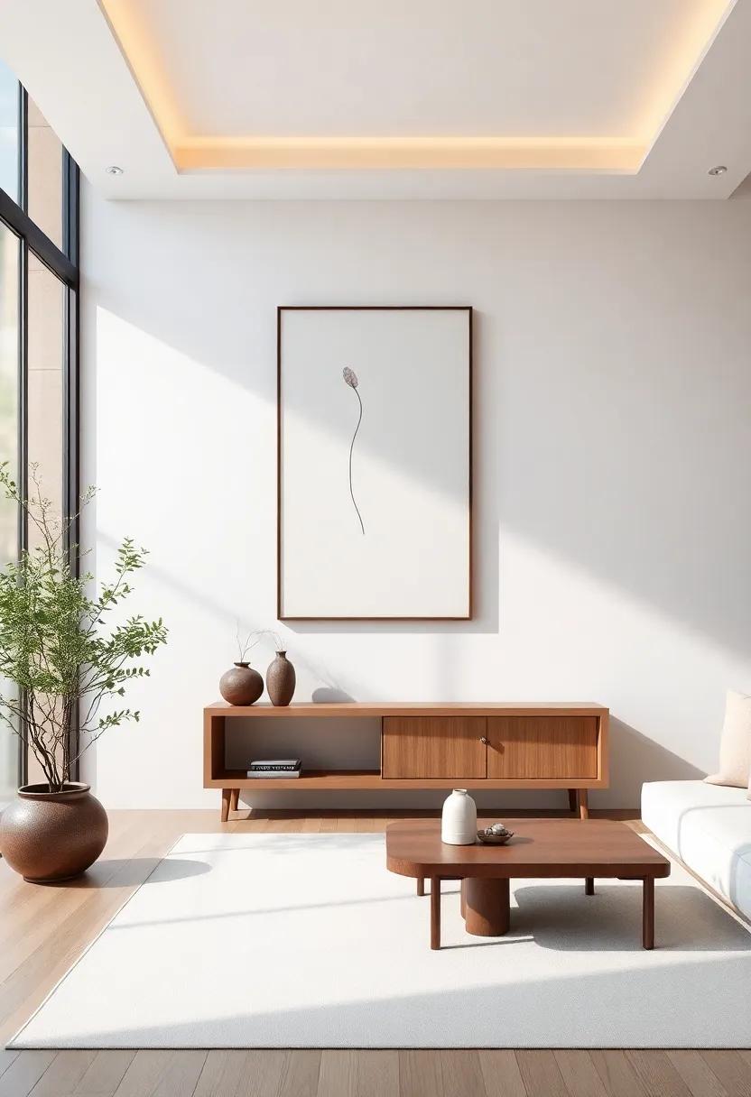 simplistic Wall Decor: Minimal wall art and subtle decorations keep the focus on spaciousness and tranquility