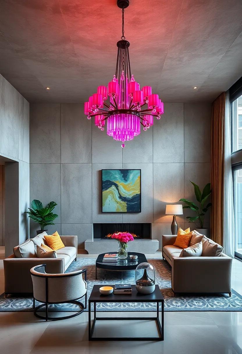 Bold Color Statements: Add a pop ‌of color with a vibrant chandelier in hues ⁢that complement your decor, making a striking statement that energizes your ‍living room