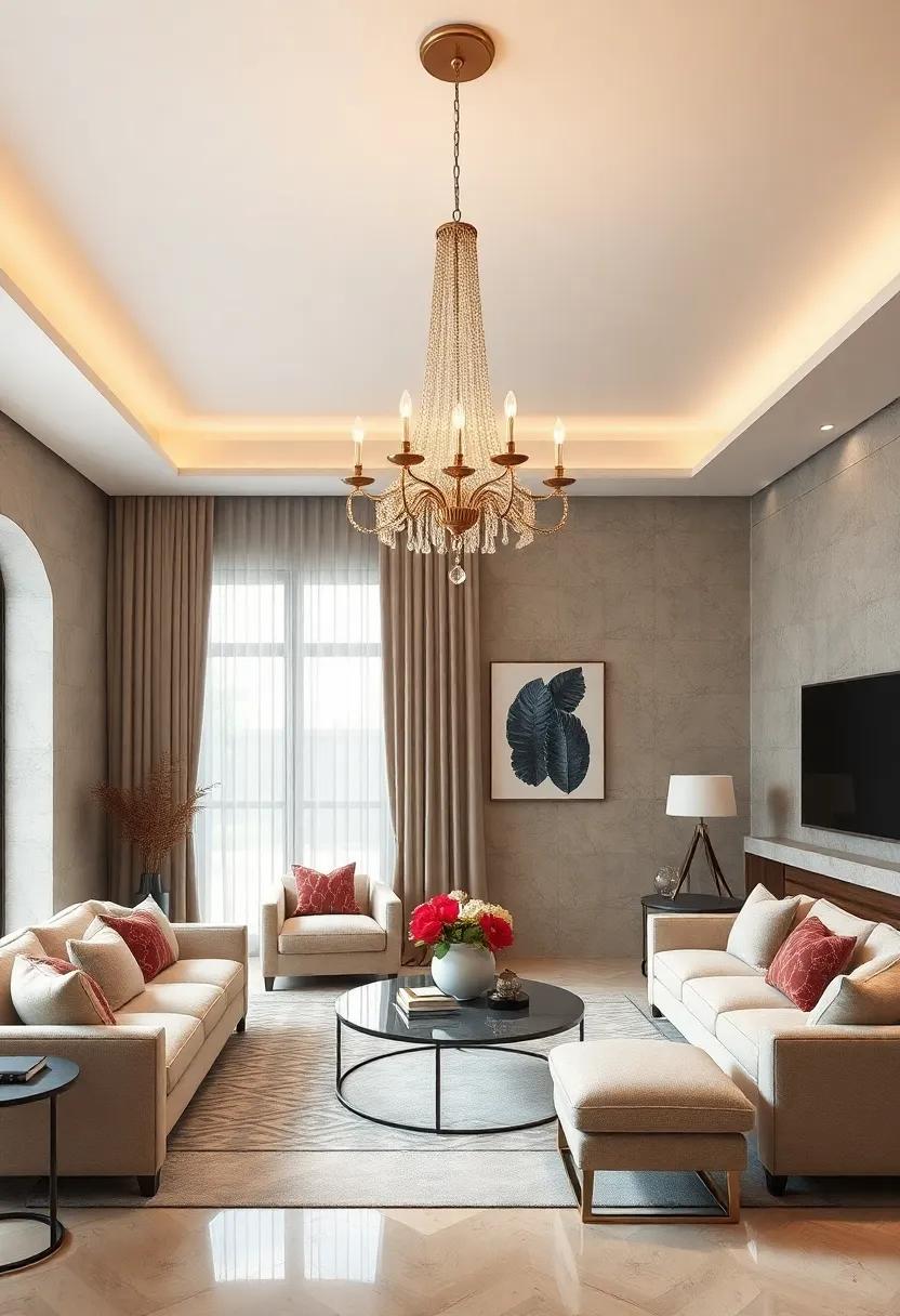 Understated elegance: A simple yet classy chandelier can enhance ‌your ⁢living room's sophistication‌ without‍ being ⁤overly extravagant, appealing to‍ a more ‌refined aesthetic