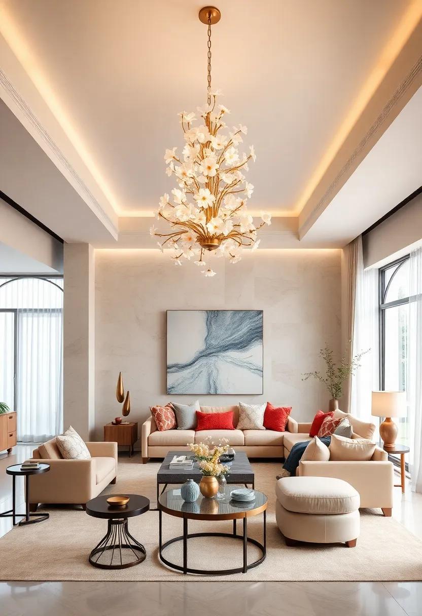 Dainty Floral ​Accents: Bring softness to your living⁢ room with a chandelier adorned with flower motifs ​or botanical designs, providing a fresh and charming ⁣aesthetic