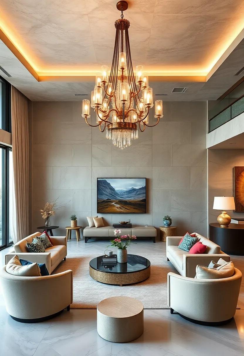Oversized Statement‍ Pieces: Make an impression by choosing an oversized chandelier as the room's ⁤focal point, ​amplifying the‌ grandeur of your living area