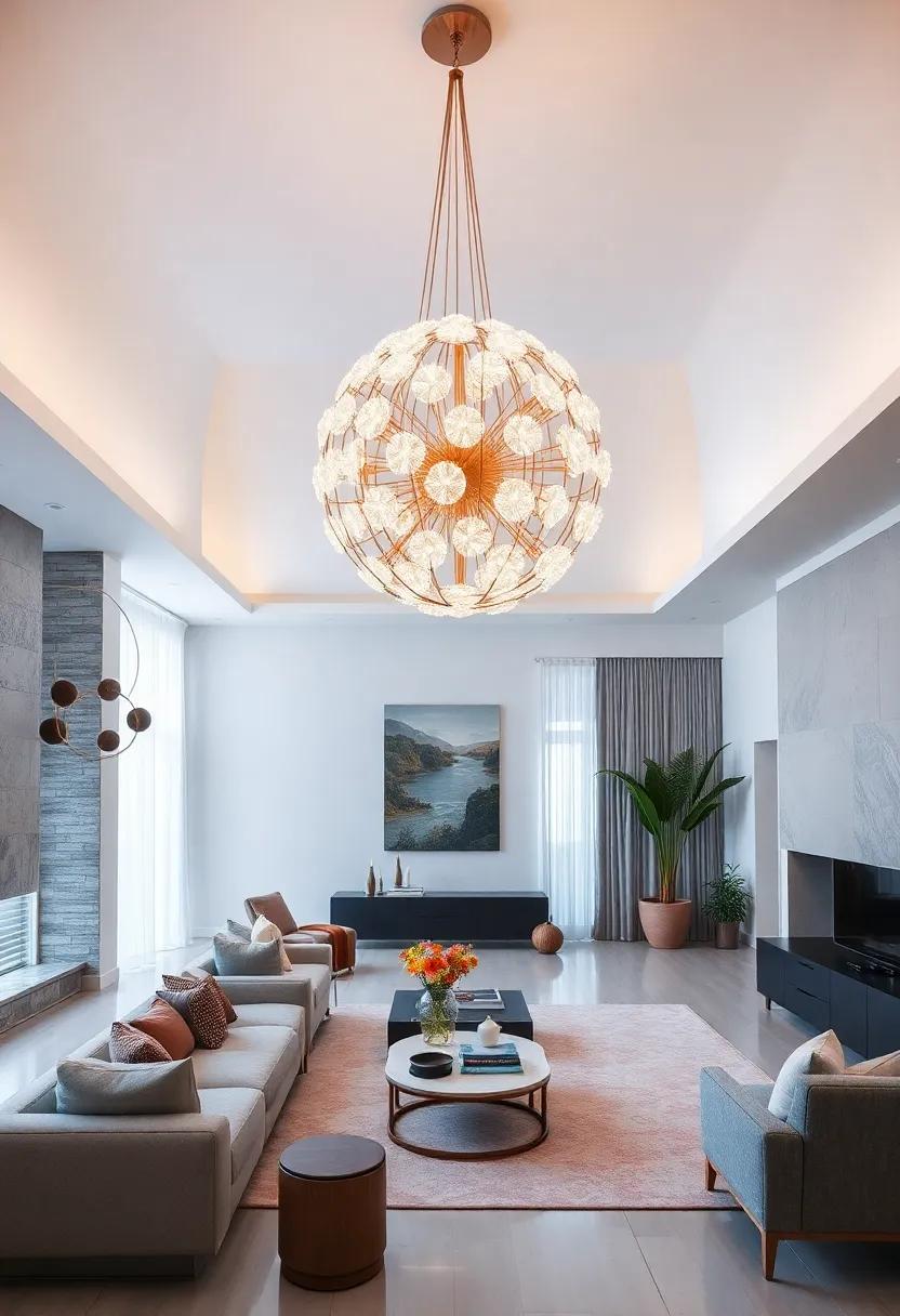 Statement Sphere: Opt for a spherical chandelier design that draws the ​eye upward, adding a spacious feel to your living room ⁣while providing ample illumination