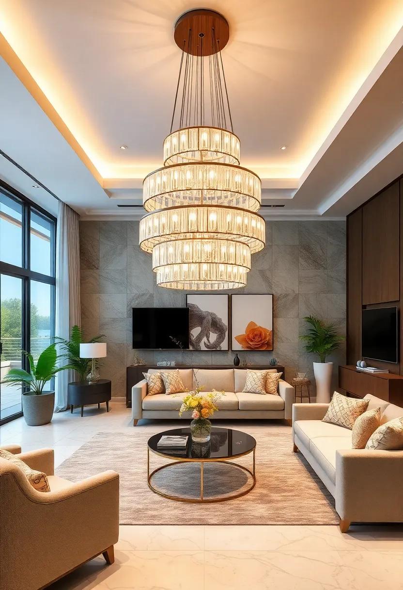 layered Lighting Designs: Experiment with​ chandeliers designed with multiple tiers to create depth and dimension,illuminating your living room in a⁣ sophisticated ​manner