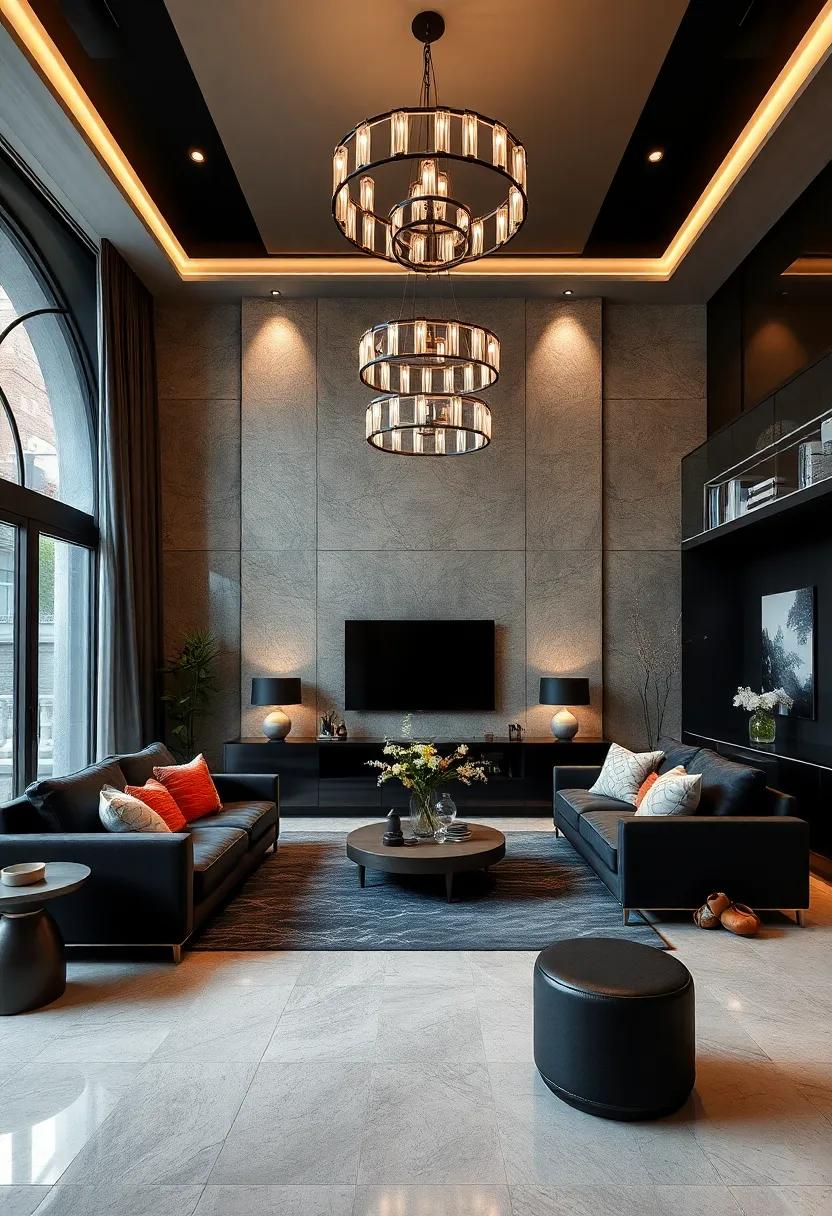 Dramatic lighting: Opt for statement chandeliers or modern pendant lights to add a touch of luxury and ambiance to the room
