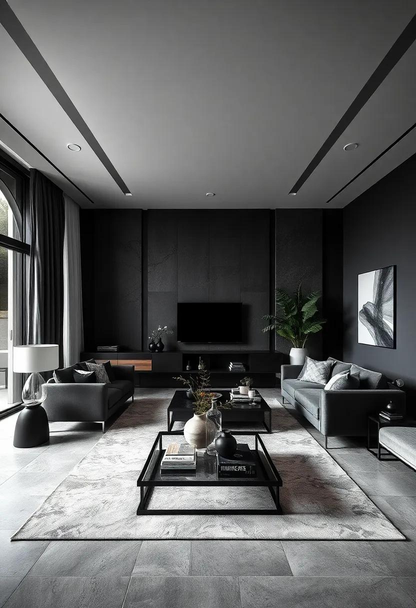 Texture Variation: Explore textured wall finishes, like smooth plaster or rough stone, to add dimension while sticking to the black palette