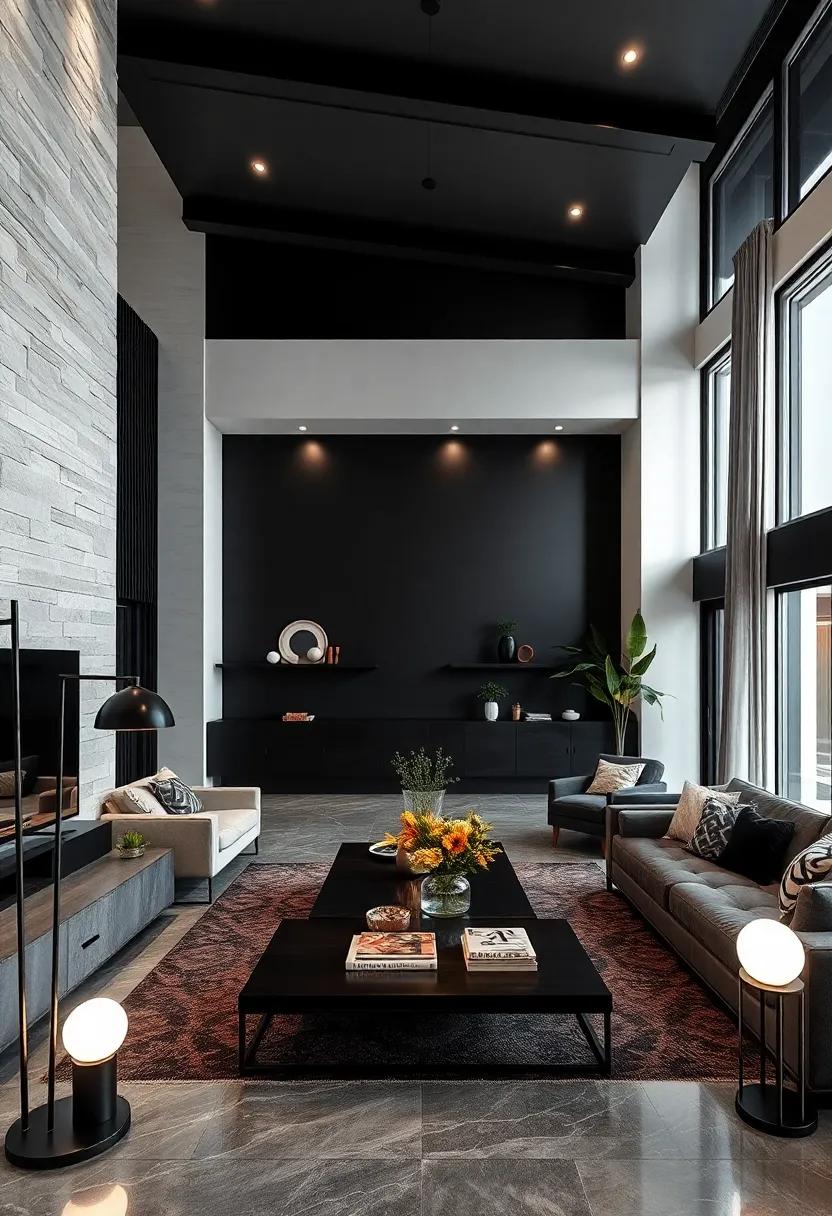 Cozy Seating: Invest in sleek, contemporary sofas in rich black fabric that not only looks luxurious but also invites relaxation