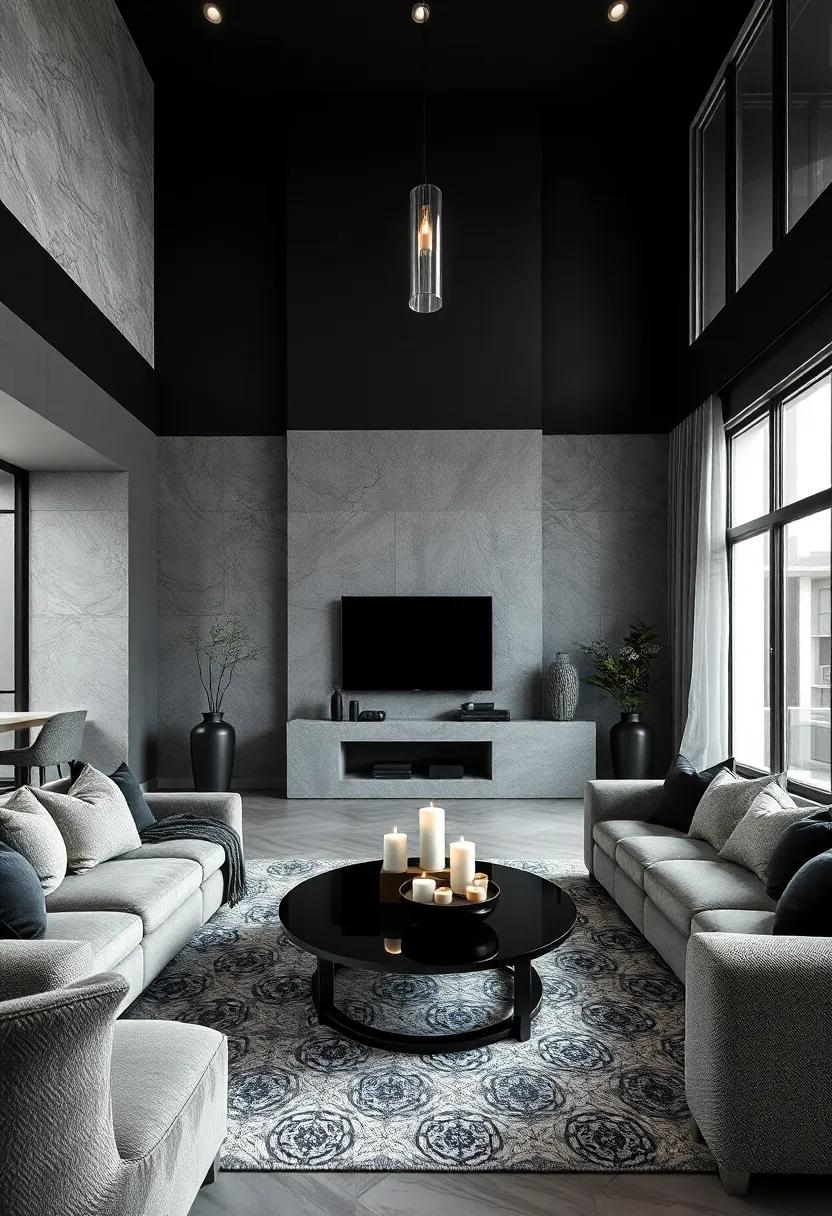 Bold Artwork: Select large-scale black-and-white artwork that acts as a focal point, adding personality while maintaining the monochrome theme