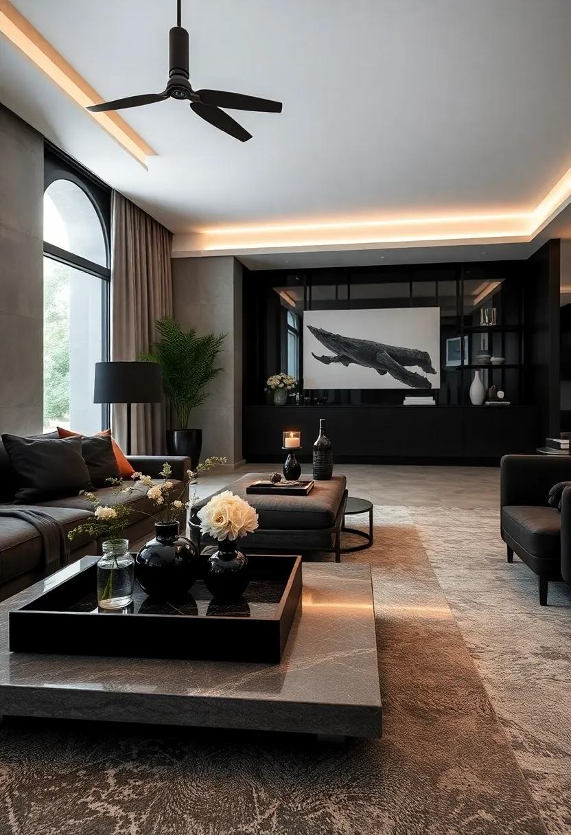 Functional Trays: Use black decorative trays on tables to organize items while adding an extra layer of sophistication