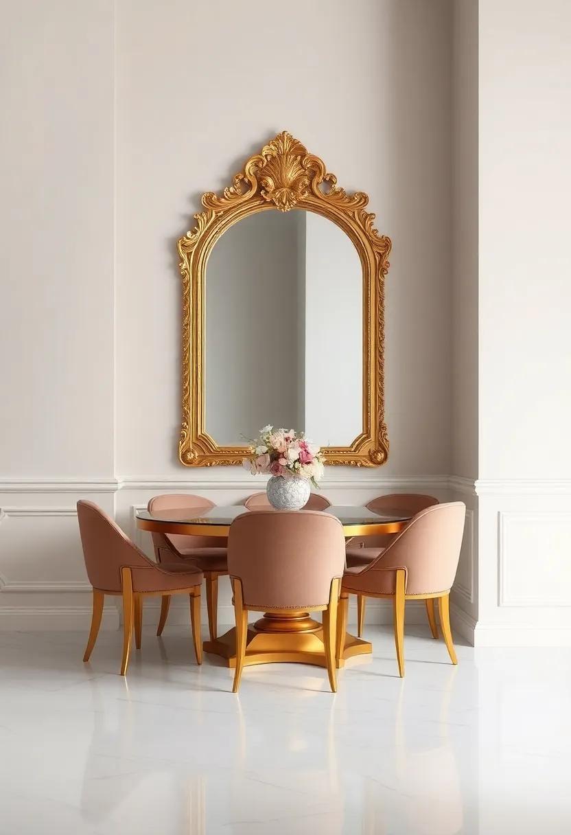 Gilded Mirrors: use ornate gold-framed mirrors to enhance light and create a sense of space, while adding a regal touch to your decor