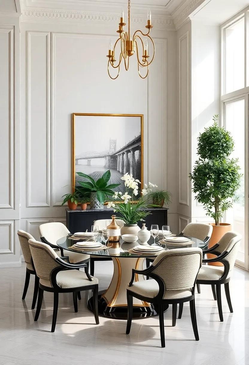 Tall Plant Displays: Incorporate tall potted plants or elegant topiaries to add height and natural beauty to the dining room